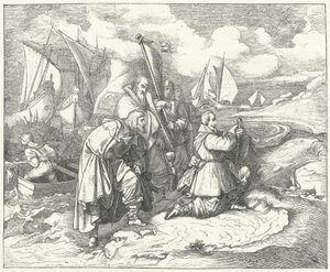 Gustaaf Adolf van Zweden landt in Duitsland om deel te nemen aan de Dertigjarige Oorlog door Josef Mathias (after) Trenkwald
