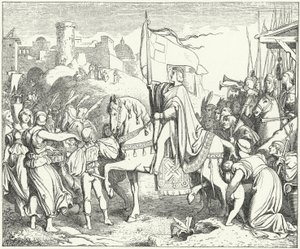 De Heilige Roomse Keizer Frederik II betreedt Jeruzalem, Zesde Kruistocht door Josef Mathias (after) Trenkwald