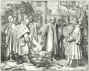 Maarten Luther verbrandt de pauselijke bul in Wittenberg, 1520