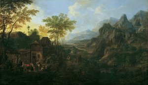 Ideaal landschap met boerenkermis door Josef Orient
