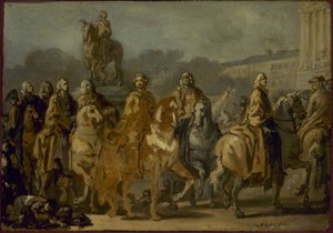 Inhuldiging van het standbeeld van Lodewijk XV, op het plein met dezelfde naam, door het lichaam van de stad Parijs, 20 juni door Joseph Marie the Elder Vien