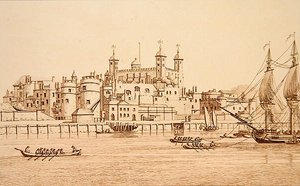 Zuidelijk uitzicht op de Tower of London, gegraveerd door J.C. Stadler (fl.1780-1812)