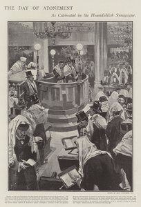 Het vieren van de Joodse Verzoendag in de Houndsditch-synagoge, Londen door Joseph (after) Finnemore