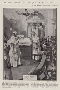 Het begin van het Joodse Nieuwjaar vieren in de Grote Synagoge, Aldgate, Londen door Joseph (after) Finnemore