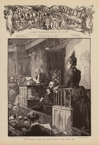 Mevrouw Arthur Wilson getuigt tijdens het proces van het Baccarat-schandaal (gravure) door Joseph (after) Finnemore