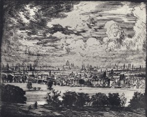 Londen, over Hampstead door Joseph (after) Pennell