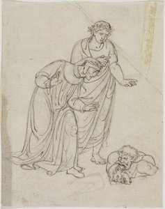 De landverraders in het ijs, graaf Ugolino en aartsbisschop Ruggieri, die elkaar verscheuren (Dante, Inferno, canto 33, V 109) door Joseph Anton Koch