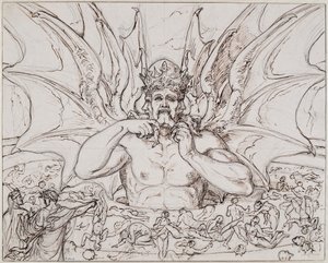 Lucifer in het midden van de hel. Illustratie bij de Goddelijke Komedie van Dante Alighieri door Joseph Anton Koch