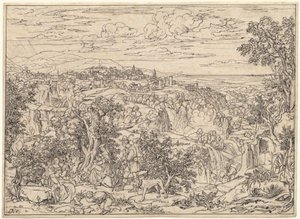 Tivoli en de watervallen met herdersfamilies door Joseph Anton Koch