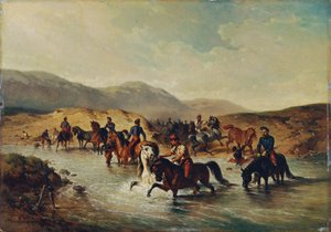Franse cavalerie in de paardenwasplaats door Joseph Anton Strassgschwandtner