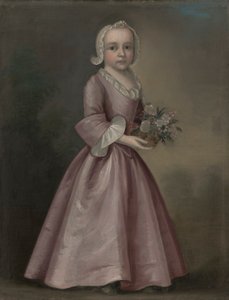 Klein meisje met bloemen (toegeschreven aan Joseph Badger) door Joseph Badger