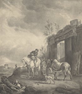 Twee ruiters bij een vervallen gebouw door Joseph Bles