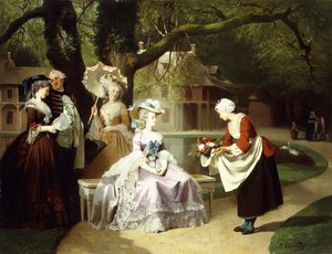 Marie Antoinette en Lodewijk XVI in de Tuilerieëntuin met Madame Lambale