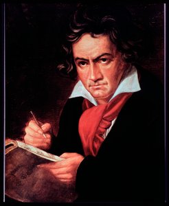 Portret van de Duitse componist Ludwig van Beethoven die Missa solemnis schrijft door Joseph Carl (after) Stieler
