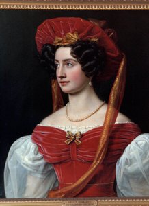 Portret van vrouw met rode hoed door Joseph Carl Stieler