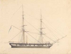 Enkele Brig met Union Jack en Drie Figuren door Joseph Cartwright