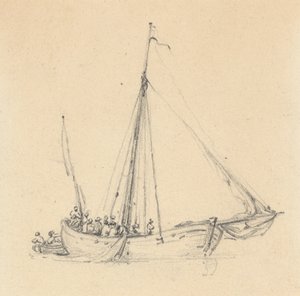 Enkele Ketch, Boeg Vooruit; Roeiboot Achter