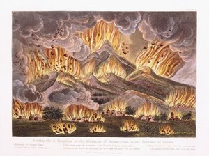 Aardbeving en Uitbarsting van de Berg Asama-yama in de Provincie Sinano, 1822 door Joseph Constantine Stadler