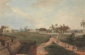 Regeringshuis & Raadshuis, Fort Marlborough, Benkulen, Sumatra, 1799 door Joseph Constantine Stadler