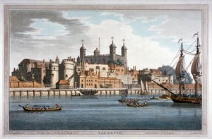 Zuidelijk uitzicht op de Tower of London met boten op de rivier de Theems, 1795 door Joseph Constantine Stadler