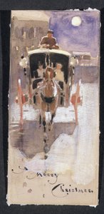 Kerstkaart met een Hansom Cab