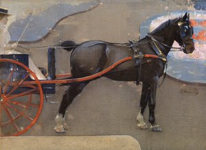Paard en wagen met dame door Joseph Crawhall