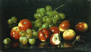 Stilleven met sierappels en druiven door Joseph Decker