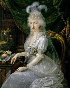 Duits: Marie Luise (Ludovica) van Napels-Sicilië (1773-1802), echtgenote van Ferdinand III van Toscane, zittend aan een tafel, knielang portret van Luisa Maria Amelia Teresa van Napels en Sicilië, prinses van Napels en Sicilië (1773-1802), groothertogin-ge door Joseph Dorffmeister