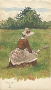 Vrouw verzamelt strandgras 1.VIII.1886, 1886 door Joseph Edward Southall
