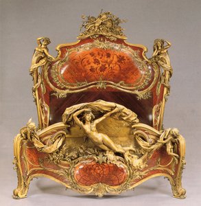 Een Louis XV stijl ormolu-gemonteerd tulpenhout, koningshout en marqueterie groot rustbed