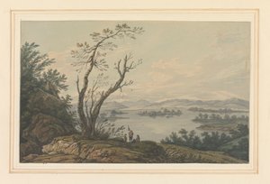 Uitzicht over Windermere naar het Grote Eiland door Joseph Farington