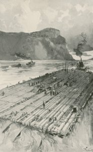 Een Houtvlot dat de St. Lawrence wordt Afgesleept