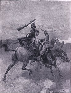 Slaat een van hen van zijn paard (litho)