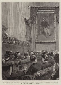 Onthulling van het herdenkingsportret van wijlen de zeer eerbiedwaardige Henry Fawcett, MP, in het stadhuis van Hackney door Joseph Finnemore