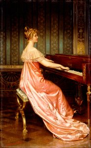 Elegante Dame zittend aan Piano-Forte