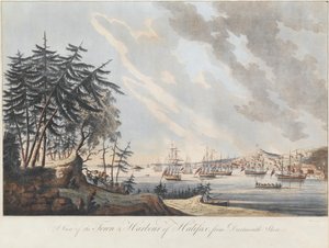 Een uitzicht op de stad en haven van Halifax vanaf Dartmouth Shore