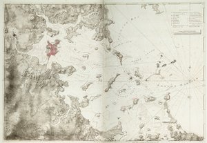 Een kaart van de haven van Boston door Joseph Frederick Wallet DesBarres