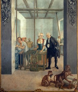 Satijnwerkplaats. Schilderij door Gabriel Maria Rossetti