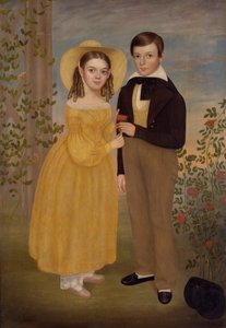 Een jongen en een meisje in een tuin door Joseph Goodhue Chandler