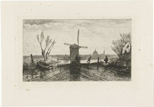 Schaatsenrijder bij een molen