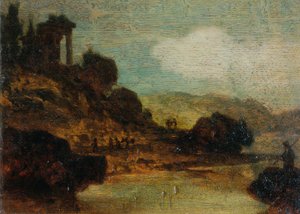 Landschap met ruïne door Joseph Hasslwander