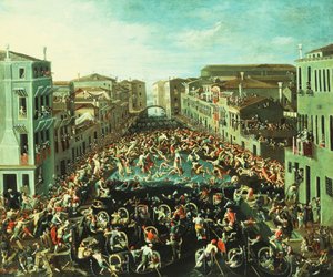 Het gevecht tussen de Nicolotti en de Castellani, op de Ponte dei Pugni, Venetië, 1673