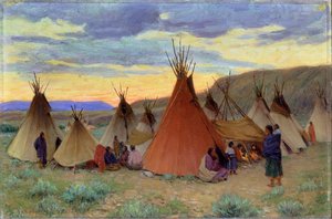 Avond op Crow Reservation, Montana door Joseph Henry Sharp