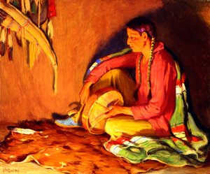 De Drummer in het Vuurlicht door Joseph Henry Sharp