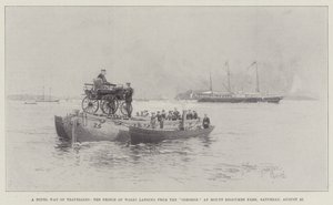 Een nieuwe manier van reizen, de Prins van Wales landt van de Osborne in Mount Edgcumbe Park, zaterdag 27 augustus