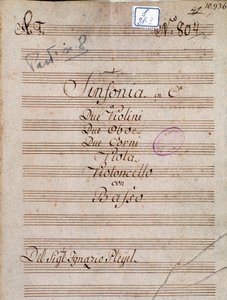 Eerste pagina van de partituur van Symphony in C door Pleyel door Joseph Ignace Pleyel