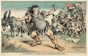 De Democratische Simson en de Republikeinse Filistijnen, van Puck door Joseph Keppler