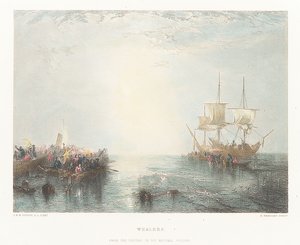 Walvisvaarders. Uit het schilderij in de National Gallery door Joseph Mallord William (after) Turner