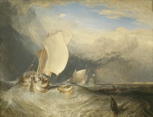 Vissersboten met vishandelaren die onderhandelen over vis, 1837-38