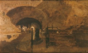 Mannen en schuiten bij tunnel ingang door Joseph Mallord William Turner